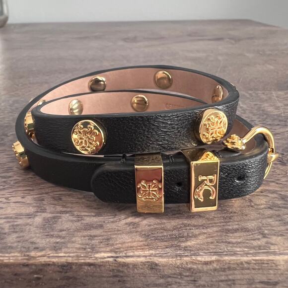 Rustic Cuff Black and Gold Leather Wrap Bracelet - Picture 3 of 8